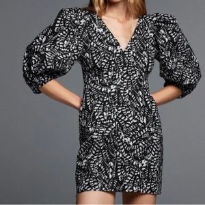 Zara Printed Balloon Sleeves Mini Dress Size L